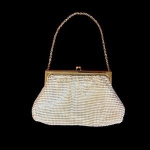Vintage 60’s/70’s Pearly White Acrylic Mesh/ Brass Metal Frame Evening Bag